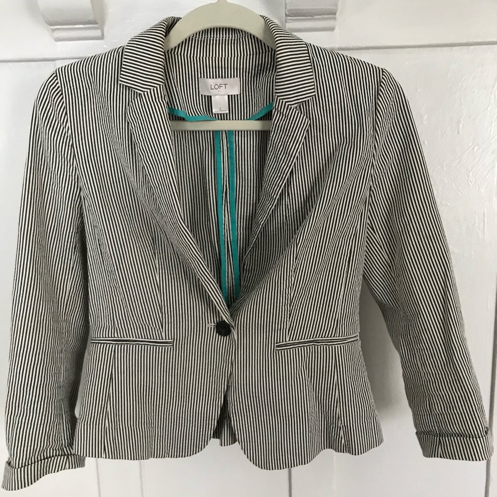 Loft Black and White Striped Blazer Sz 2